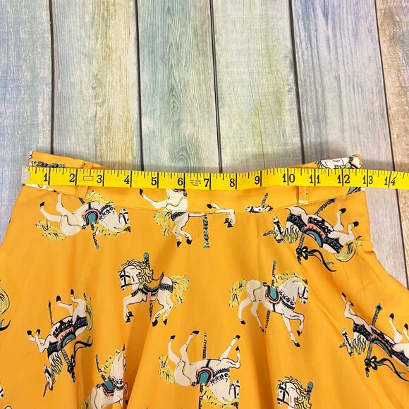Modcloth Anthropologie Carousel Horse Skirt Size Small Yellow Carnival Unicorn - Picture 6 of 8